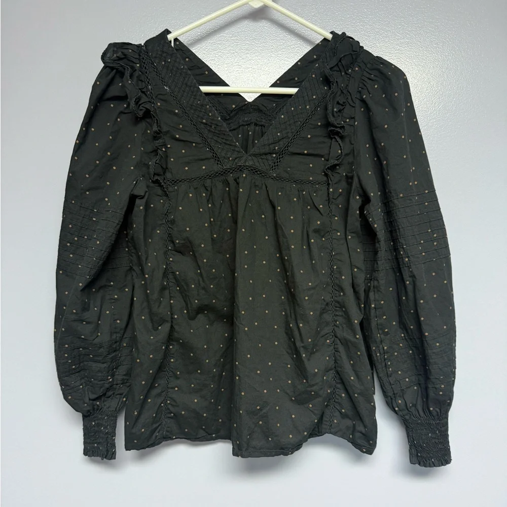 Madewell Voile ruffle pin tuck Black top XS - Picture 4 of 16